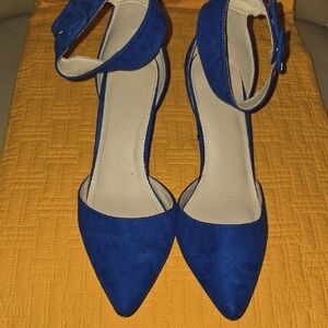Vintage Royal Blue Ankle Strap Kitten Heels